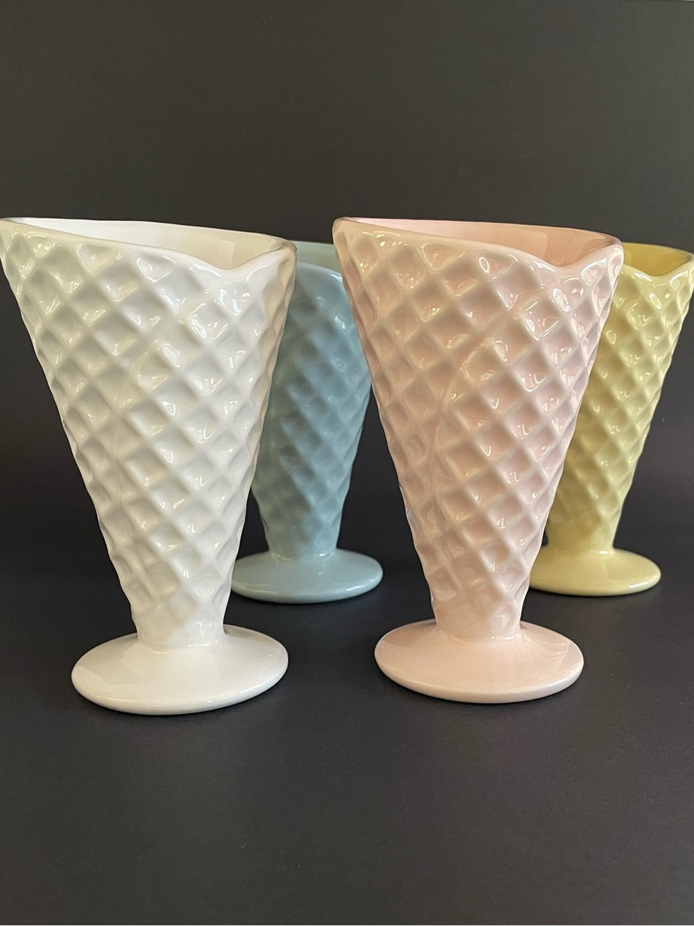 Set of 4 Handcrafted Portuguese Ceramic Ice Cream Waffle Cones
